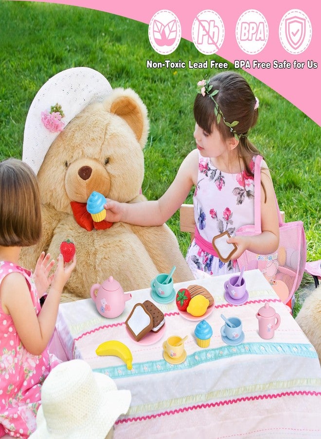 PRE-WORLD Silicone Tea Party Set for Little Girls,PRE-WORLD 27PCS Toys Toddler Tea Set with Play Food Dessert Cookies,Doughnut,Cake,Carrying Bag,Kids Kitchen Pretend Role Gifts for Girls Boys Age 3 4 5 6 - Image 5